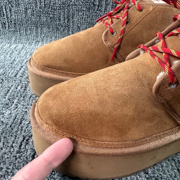 UGG Neumel Platform Booties Womans Size 9 Chestnut Suede Fur Lined Lace Up - Picture 4 of 8